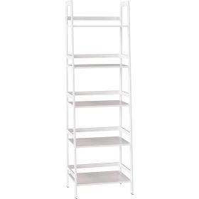 Ladder Shelf, 5 Tier White Bookshelf, Modern Open Bookcase for Bedroom, Living Room, Office,White