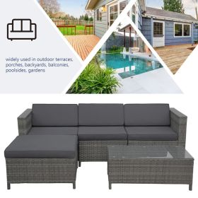 Dark Grey Patio Furniture Outdoor Convertible L Shaped Couch Wicker Sectional Sofa Set With Coffee Table
