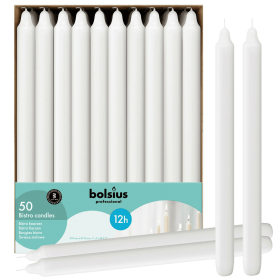 Bolsius White Taper Candles 11.5 Inch Tall | 50 Pack with 12 Hours Long Burning Smokeless & Dripless Home Decor, Christmas Candles