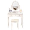 FCH With Light Bulb Single Mirror 5 Drawer Dressing Table White=60709581