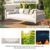 TOPMAX Patio Minimalist Twin Size Garden Swing Bed Wood Porch Swing with Ropes for Backyard, Safe Sloped Design, White