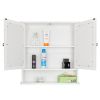 Double Door Mirror Indoor Bathroom Wall Mounted Cabinet Shelf White
