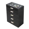 [FCH] black pitted particleboard with triamine coating, tempered glass 66*35*83cm, visible side of cabinet, five drawers, drawer cabinet with RGB ligh
