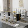 Table and chair set, large modern minimalist rectangular glass table, can accommodate 6-8 people, equipped with tempered glass tabletop and large MDF