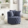 Velvet Upholstered Swivel Chair for Living Room, with Button Tufted Design and Movable Wheels, Including 3 Pillows