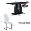 Table and chair set, minimalist dining table, imitation marble patterned glass tabletop, MDF legs with U-shaped brackets. Paired with comfortable chai