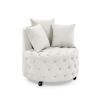 Velvet Upholstered Swivel Chair for Living Room, with Button Tufted Design and Movable Wheels, Including 3 Pillows